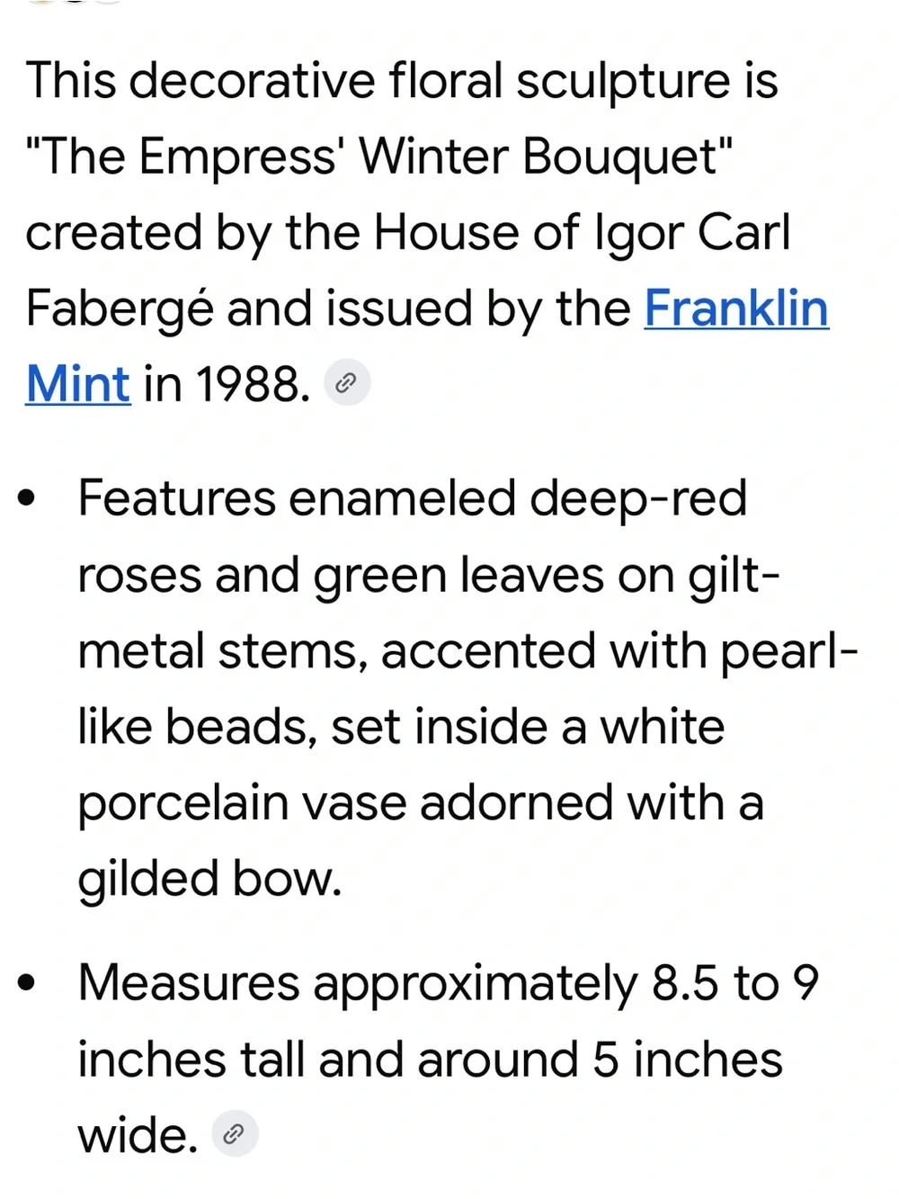 Vintage Franklin Mint “The Empress’ Winter Bouquet” House of Igor Carl Faberge